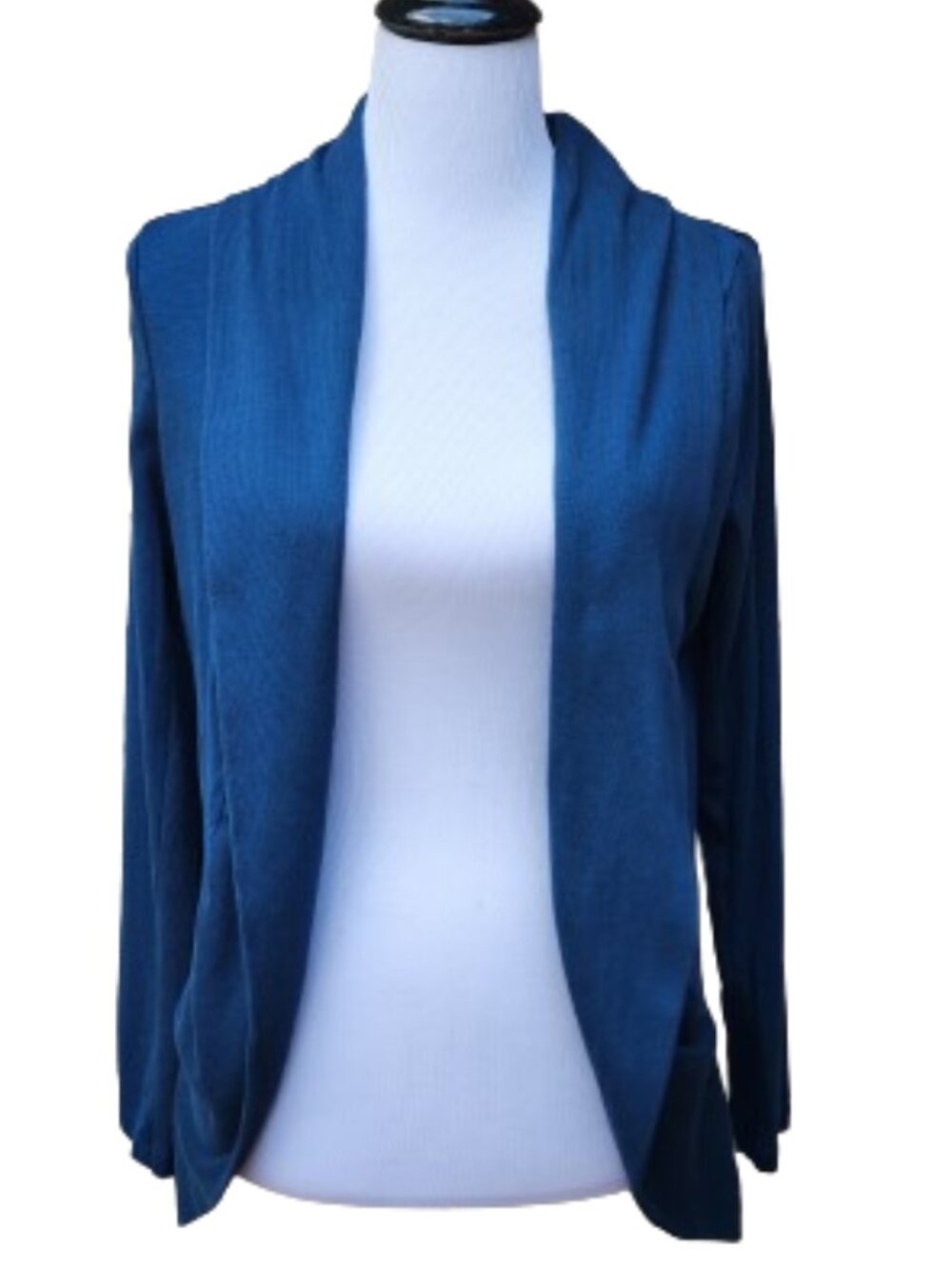 Express Blue Cardigan Sweater Open Front Rib-Knit Trim Cotton Blend Solid